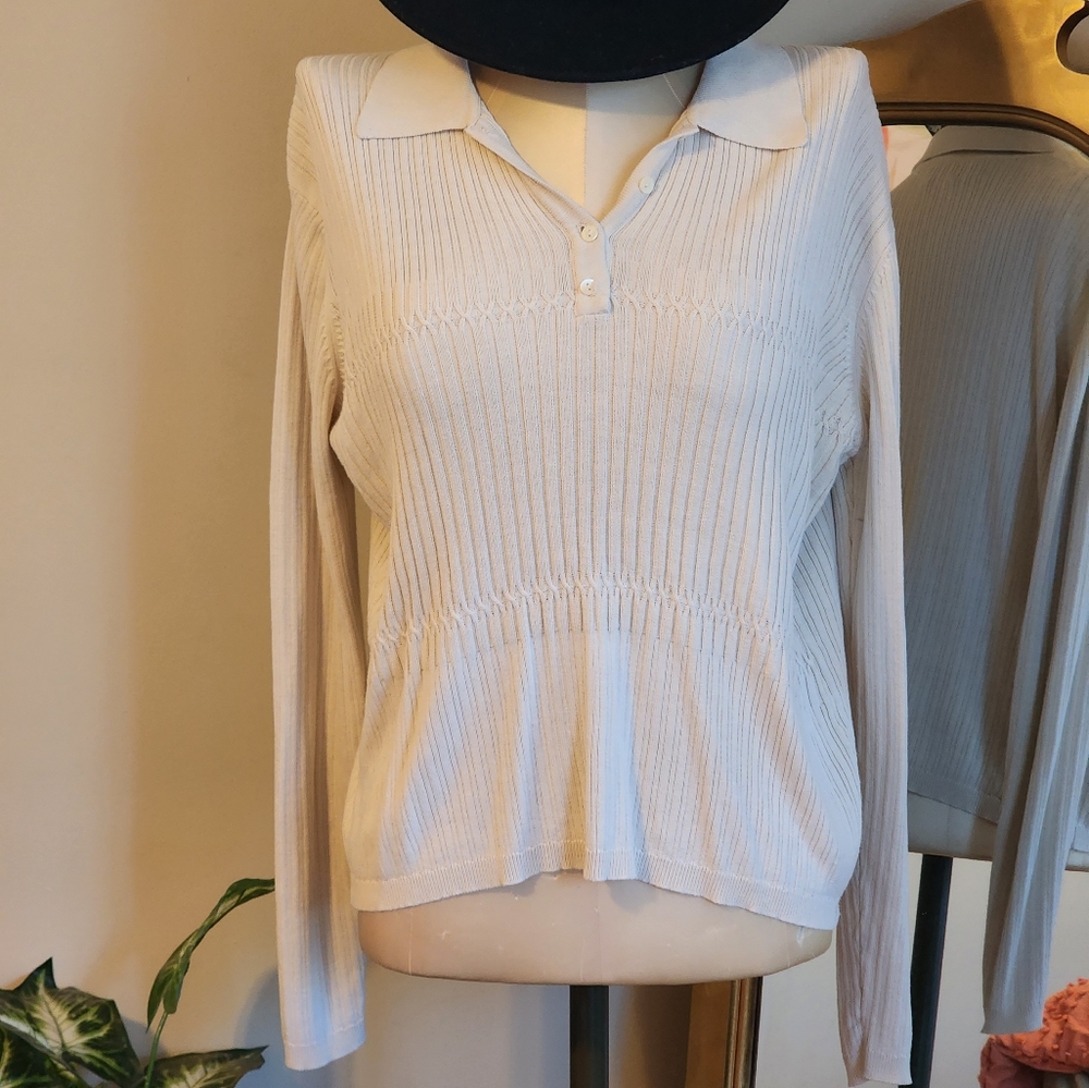 Vintage 100% Silk Kint Collared Sweater